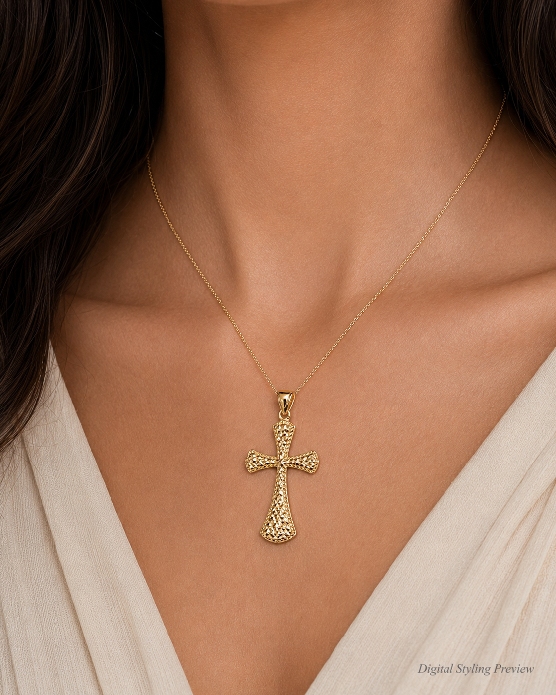 14K Yellow Gold Diamond-Cut Flared Cross Pendant