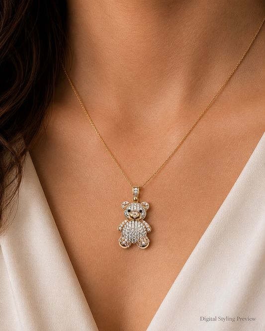 14K Yellow Gold Petite Pavé Teddy Bear Pendant