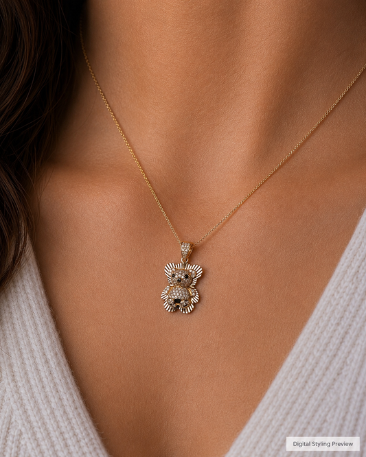 14K Yellow Gold Textured Teddy Bear Pendant