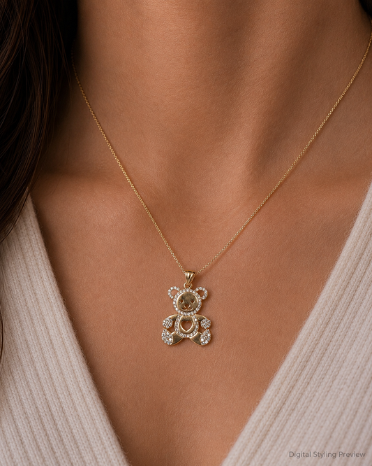 14K White Gold Openwork Teddy Bear Pendant