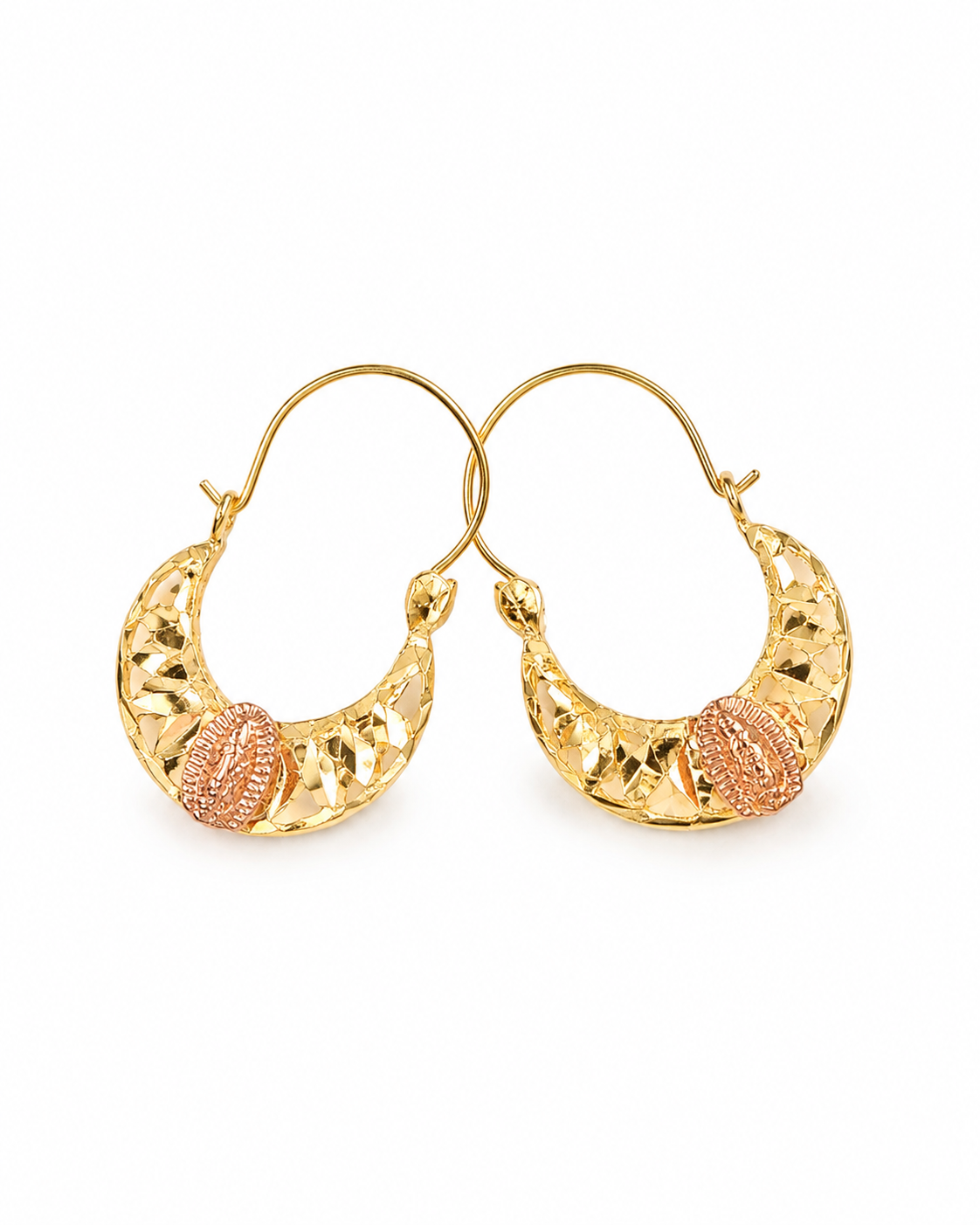 14K Two-Tone Diamond-Cut Virgen de Guadalupe Hoop Earrings