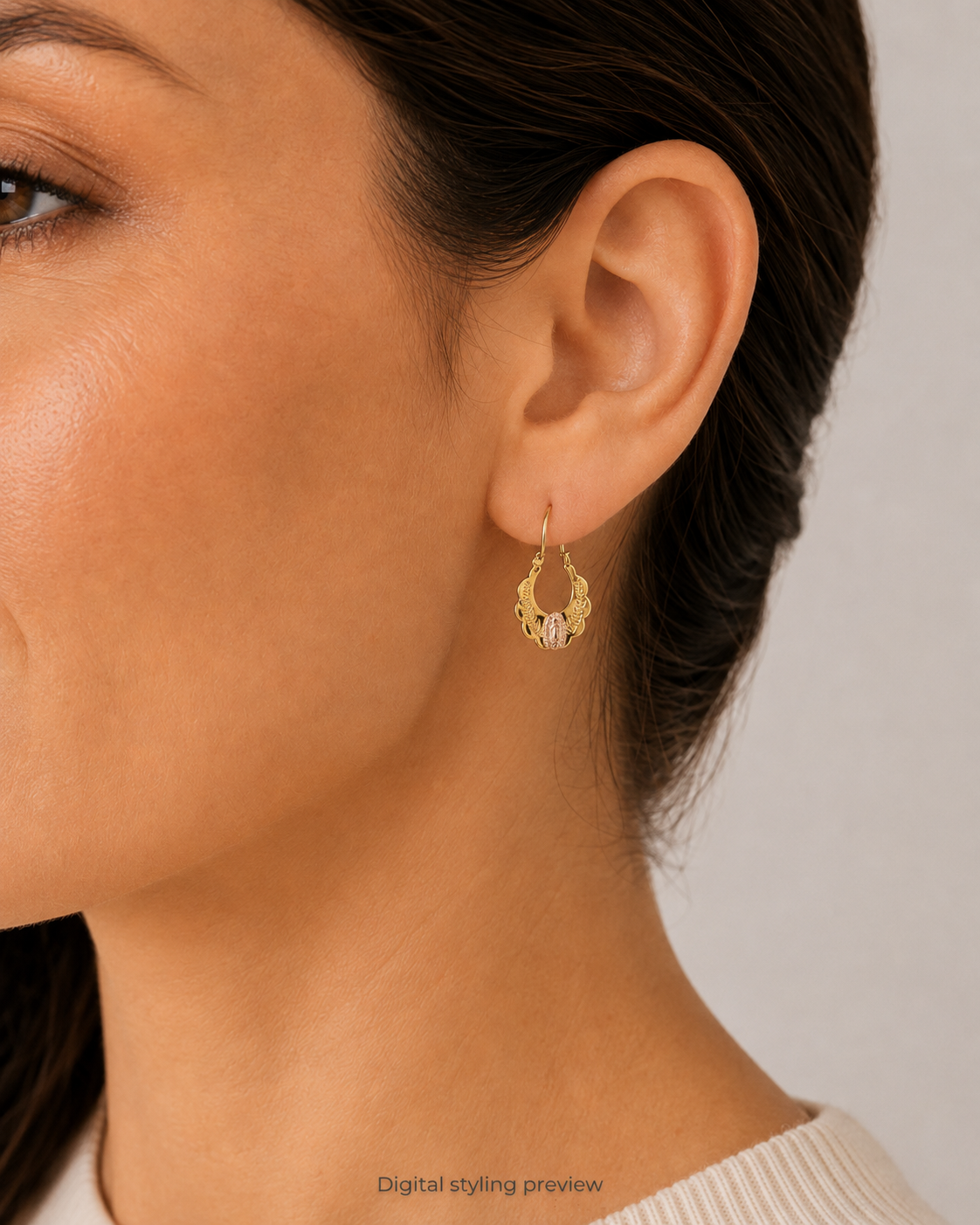 14K Two-Tone Scalloped Virgen de Guadalupe Drop Earrings