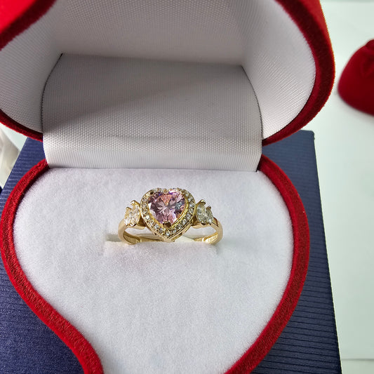 Anillo 14k Oro Amarillo Corazón Rosa Size 7.5