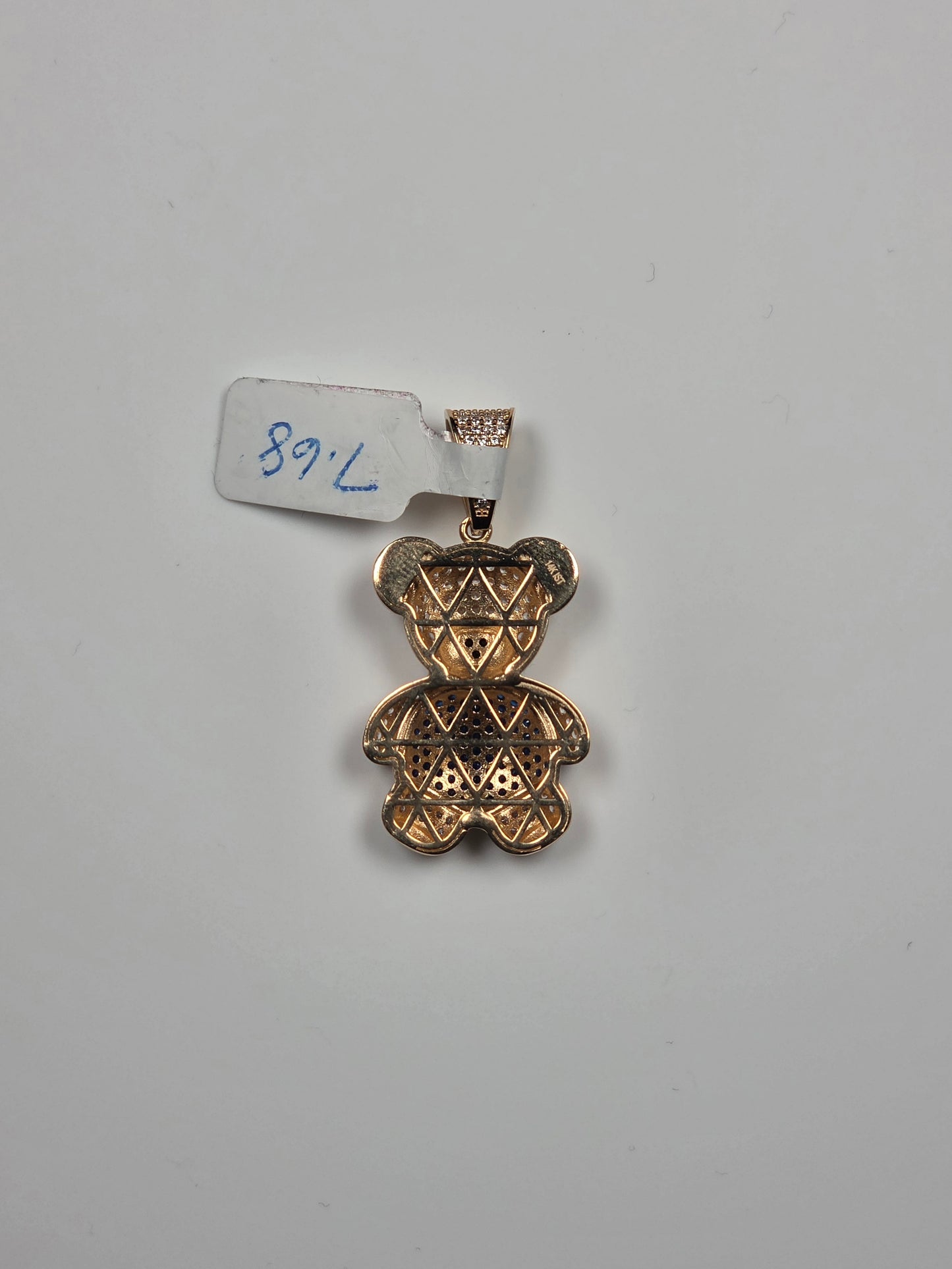 14K Yellow Gold Blue Stone Teddy Bear Pendant