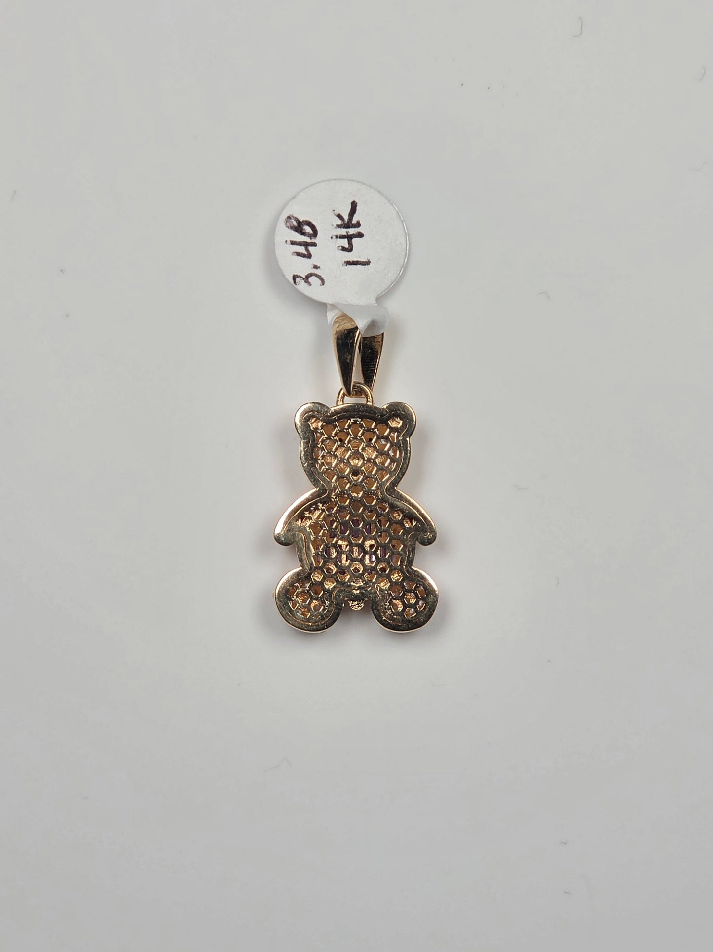 14K Yellow Gold Purple Dress Teddy Bear Pendant