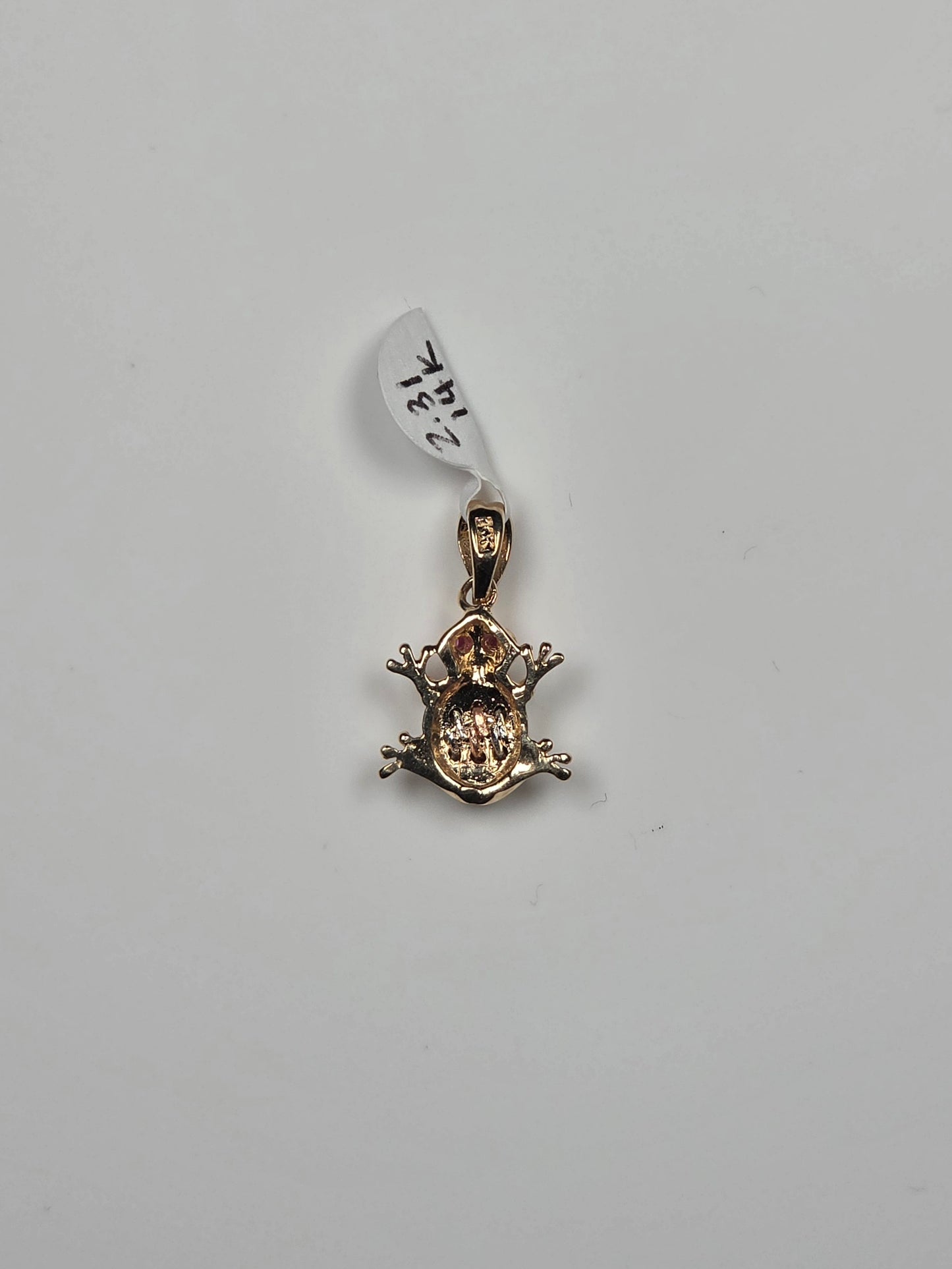 14K Tri-Color Gold Frog Pendant with Pink Eyes
