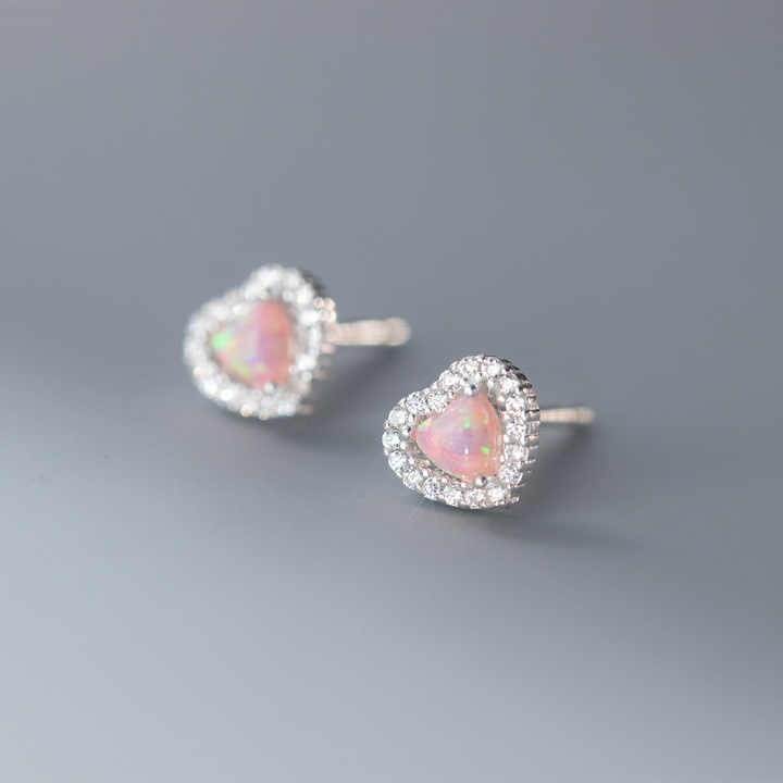 Aretes 925 plata esterlina chapado en oro corazón ópalo pendientes