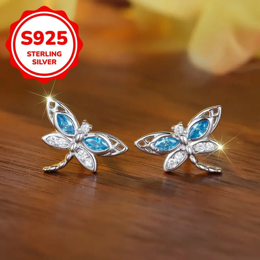 Par de Pendientes de Libélula de Plata Esterlina 925 de 2.2g, Lindos y Exquisitos para Mujeres y Niñas