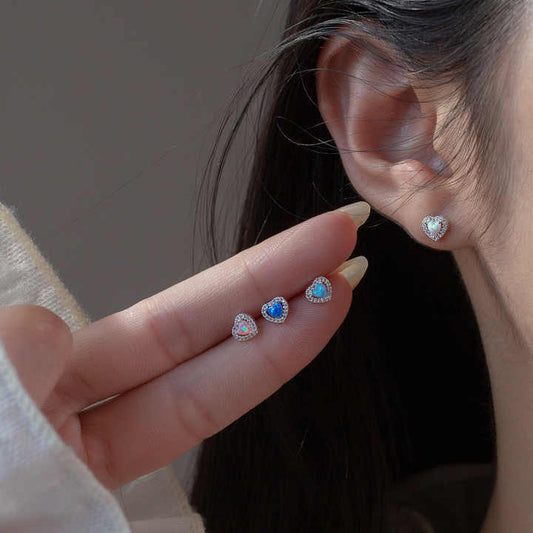Aretes 925 plata esterlina chapado en oro corazón ópalo pendientes