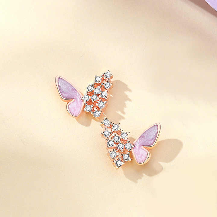 Aretes Plata de Ley 925 de mariposa púrpura para mujer