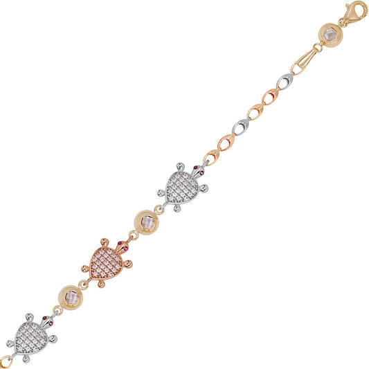 Turtle Lady Bracelet CZ Tricolor Gold 14k