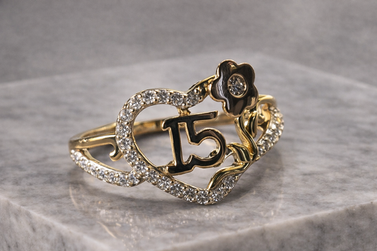 14K Gold Quinceañera Ring - Anillo de 15 Años 14k