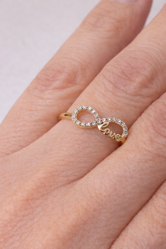 14K Gold Infinity w/Love Ring - Anillo Love con Infinito de 14k