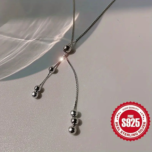 Collar ajustable de cuentas redondas de moda para mujer de plata 925