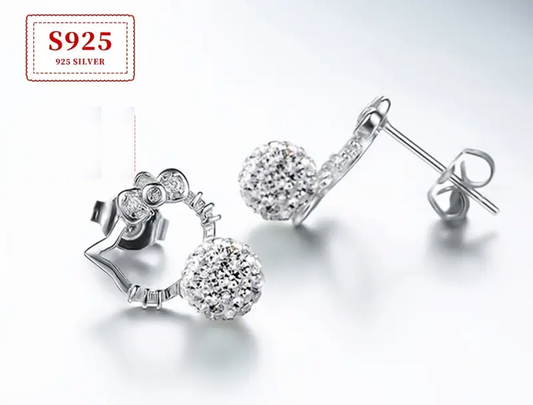 Pendientes de Gato de Personalidad a la Moda en Plata Pura 925