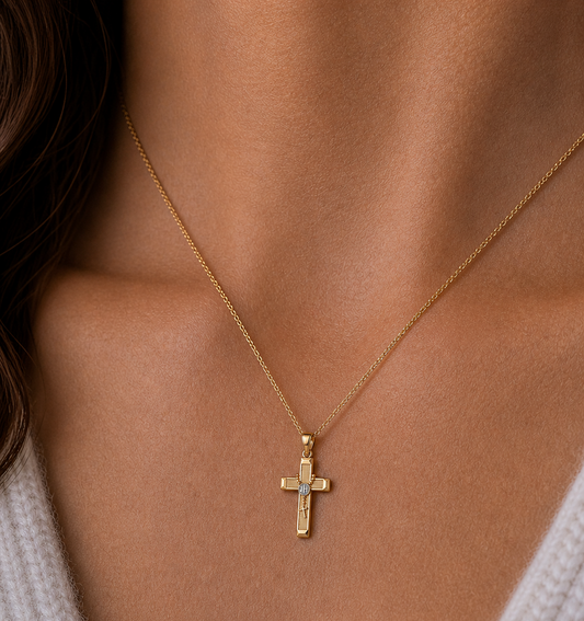 Dije Cruz Oro 14K con Rosario Integrado
