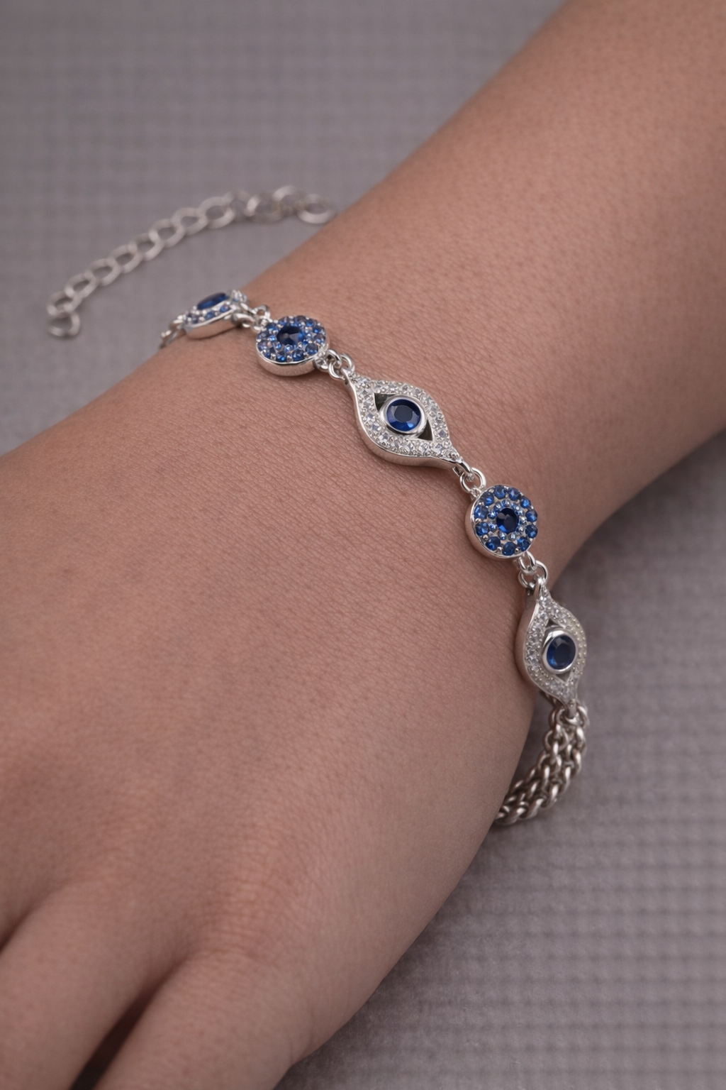 Rhodium Plated 925 Sterling Silver Evil Eye CZ Bracelet