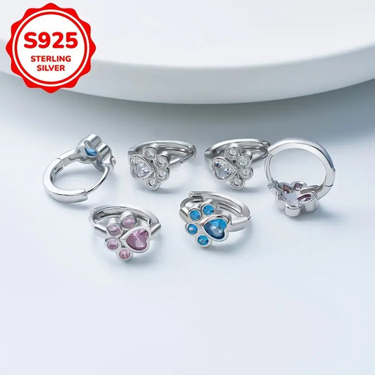 Aretes de Garra de Animal de Plata Esterlina S925, Lindo Estilo Vacacional, Circonita Sintética