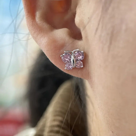 Lindos Pendientes de Caracol y Mariposa de Plata Pura 925 con Circonita Sintética