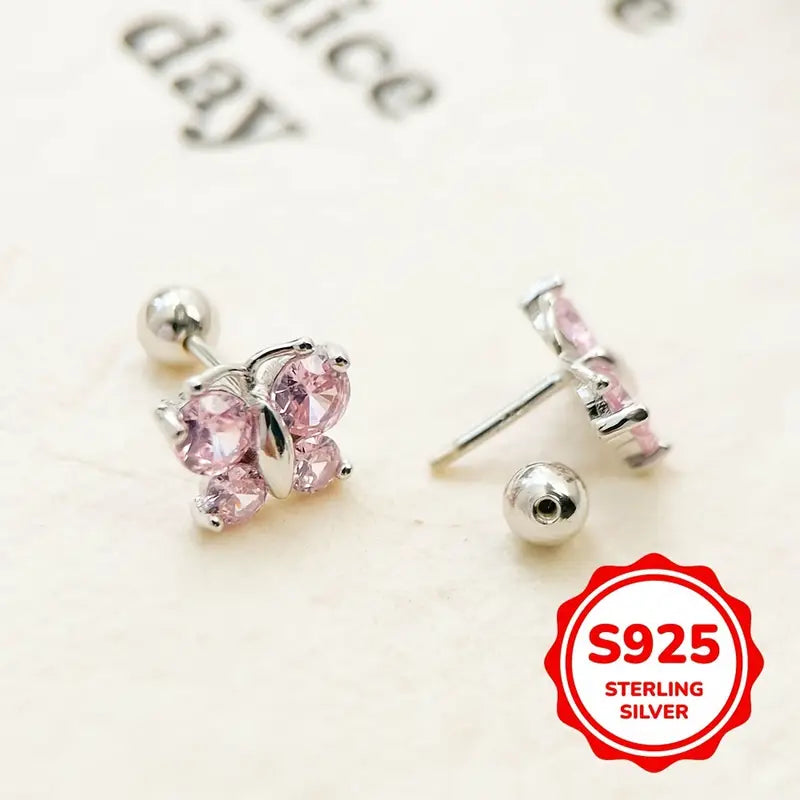 Lindos Pendientes de Caracol y Mariposa de Plata Pura 925 con Circonita Sintética