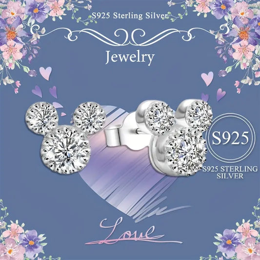 Aretes Con Diseño De Cabeza De Ratón, Circonita Con Incrustaciones, Plata 925