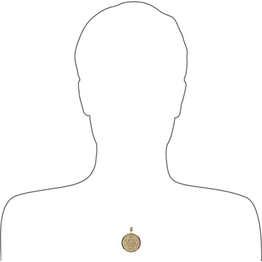 Aztec Calendar Medal Pendant Round Diacut 33mm Yellow Gold 14k