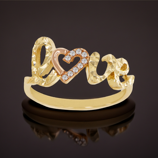 14K Yellow and Rose Gold Love Heart Diacut CZ Lady Ring