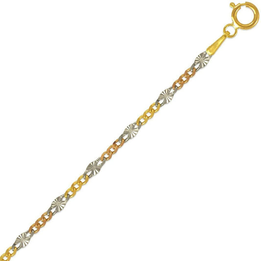 Cadena 14k, Figaro 3+1 Estrella, 3 Tonos 3.2-3.5 mm