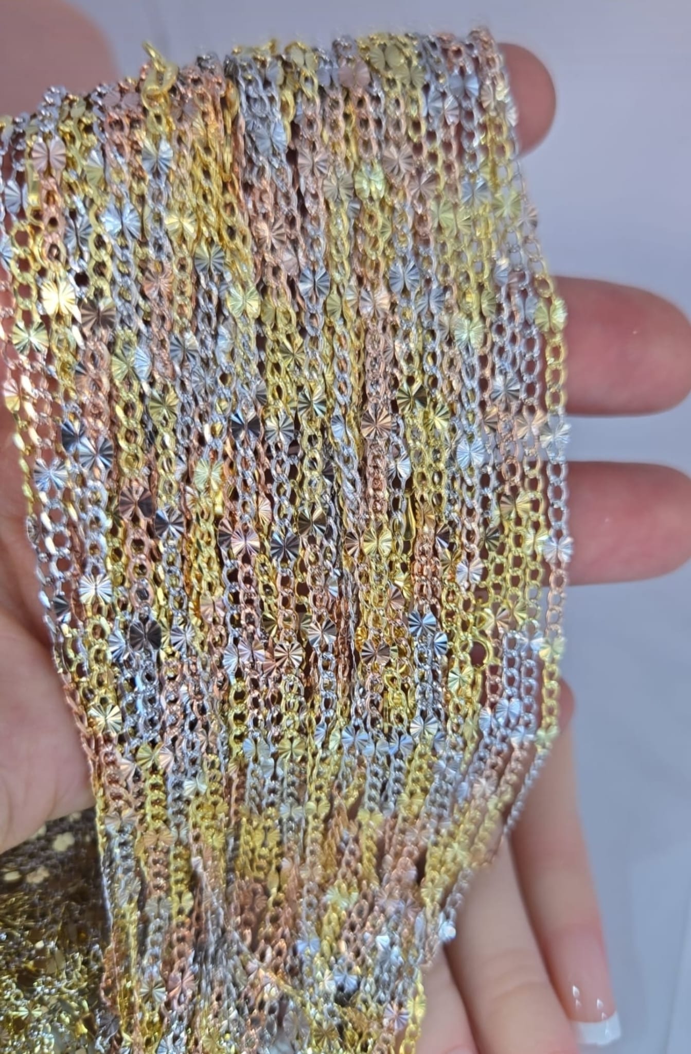 Cadena 14k, Figaro 3+1 Estrella, 3 Tonos 3.2-3.5 mm