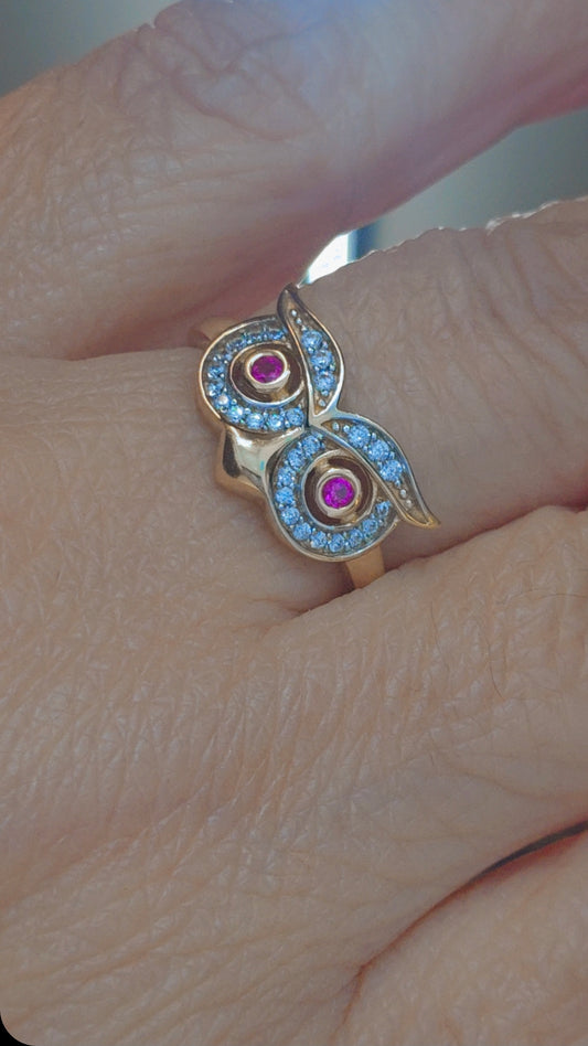 14k Gold Owl Ring #7 - Anillo 14k Oro Búho #7