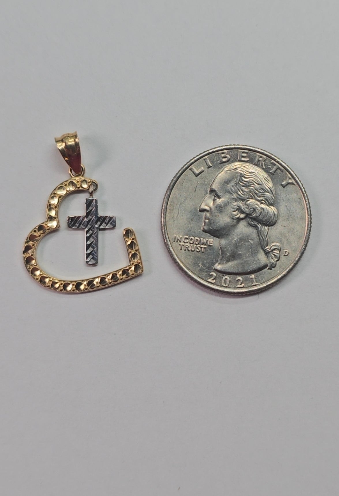 14K 2-Tone Heart and Cross Pendant