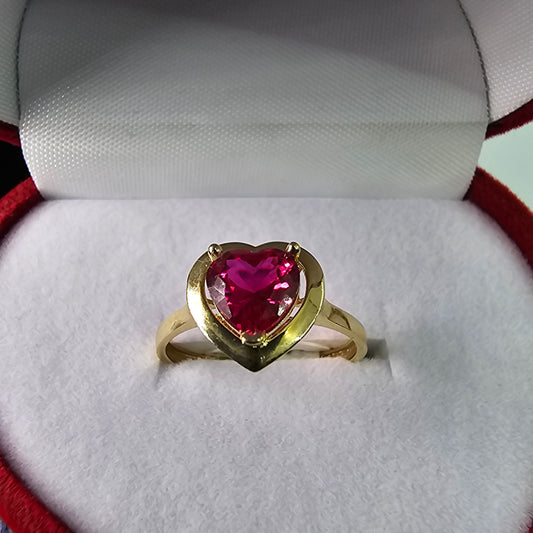 Anillo 14k Oro Amarillo Corazón Rojo Size 7.5