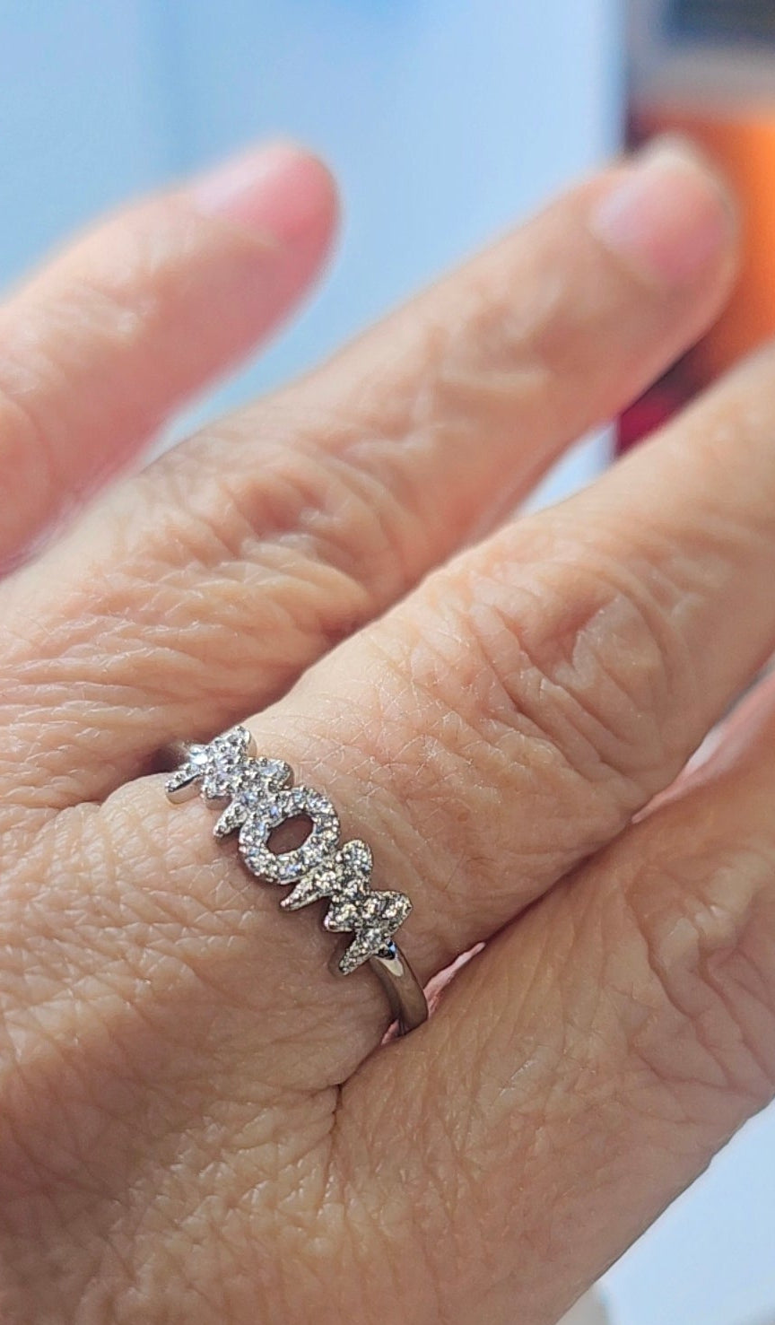 Silver 925 Rhodium Plated "Mom" Ring