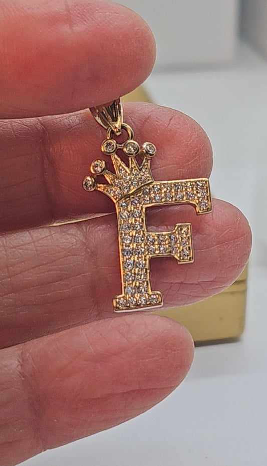 Letter 'F' Pendant 14k Gold - Dige Inicial 'F' Oro 14k CZ