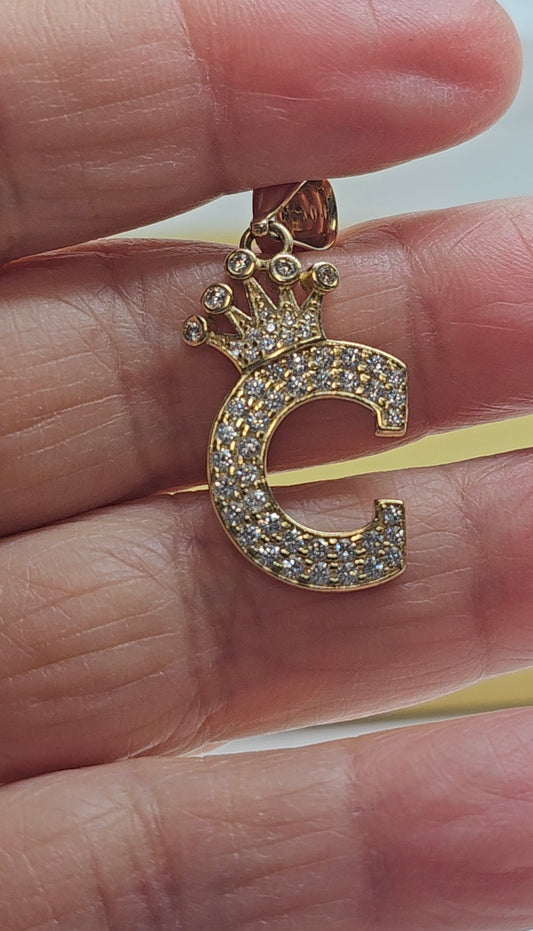 Letter 'C' Pendant 14k Gold - Dige Inicial 'C' Oro 14k CZ