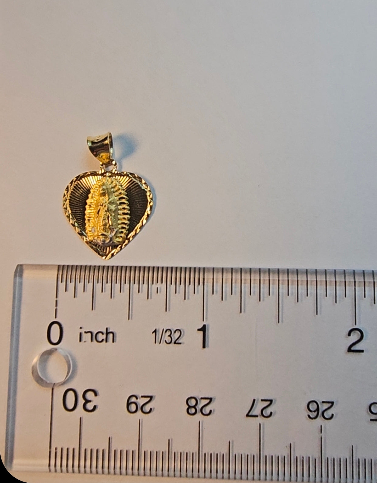 14K Gold Heart Virgin Mary Pendant - Medalla Corazón Virgen de Guadalupe Oro 14K