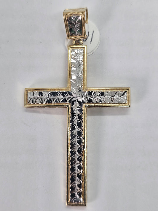 14K Gold 2-Tone Cross Pendant - Dige Cruz 14k Oro 2 Tonos