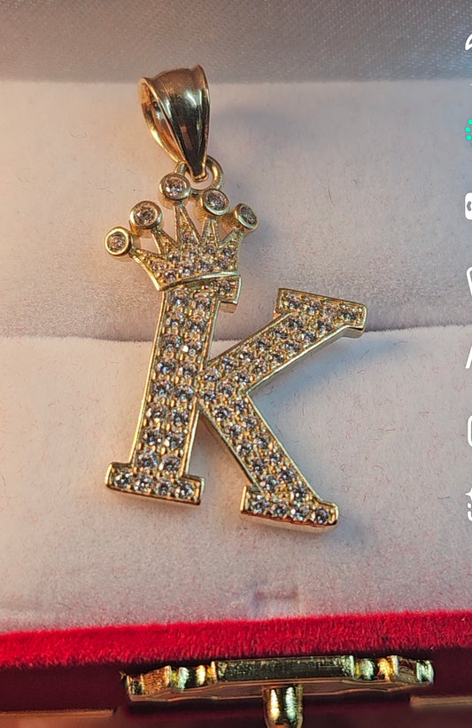 Letter 'K' Pendant 14k Gold - Dige Inicial 'K' Oro 14k CZ