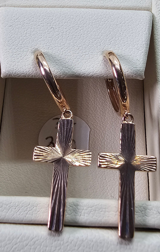 Aretes de Cruz 14k Oro Rosa