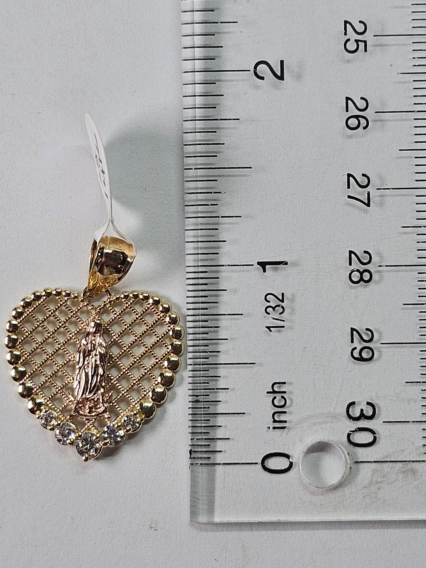 14K Gold Virgin Mary Heart Pendant - Dige Virgen de Guadalupe en forma de Corazon 14K