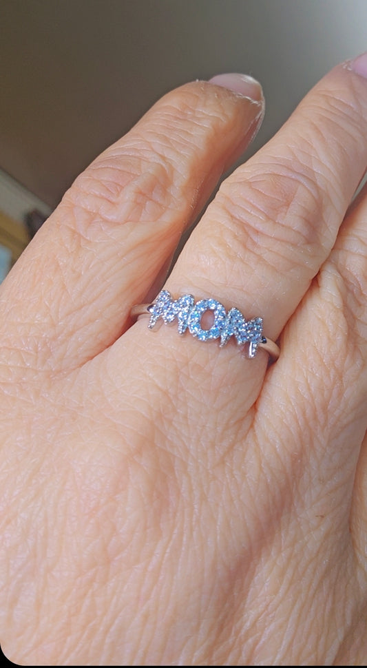 Silver 925 Rhodium Plated "Mom" Ring