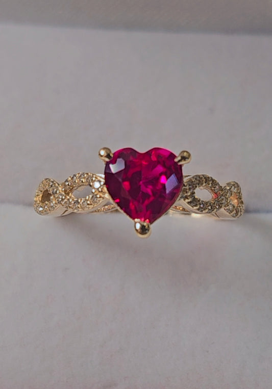 14K Gold Heart CZ Ring w/Infinity Band - Anillo Corazón Infinito 14K