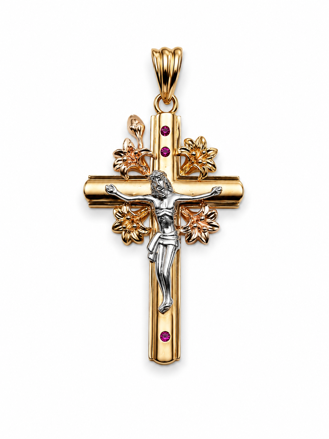 14K Gold 3-Tone Cross Pendant - Dige Cruz 14k oro  3 Tonos