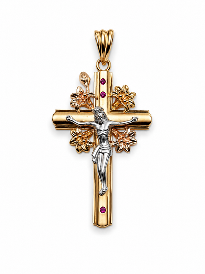 14K Gold 3-Tone Cross Pendant - Dige Cruz 14k oro  3 Tonos