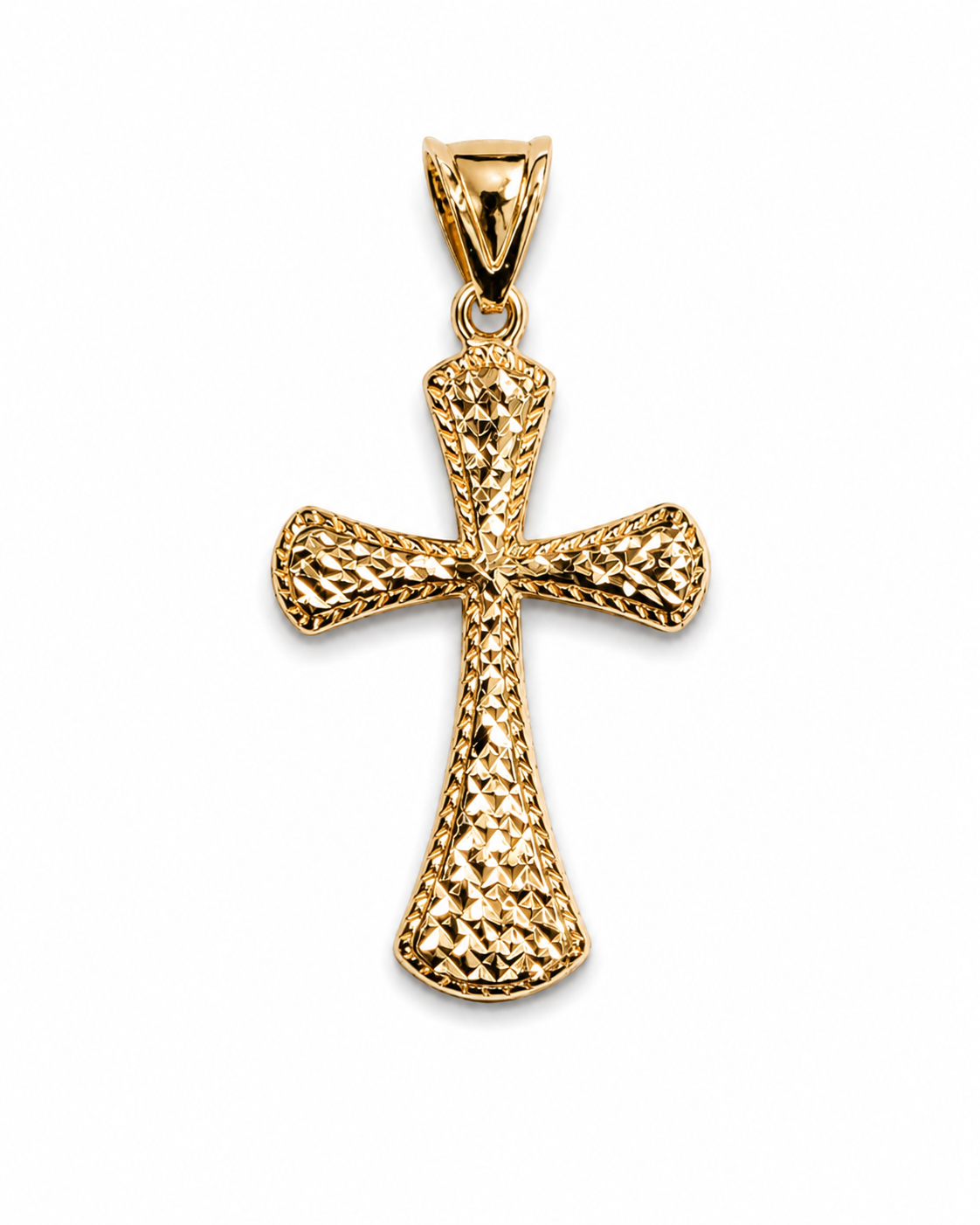 14K Yellow Gold Diamond-Cut Flared Cross Pendant