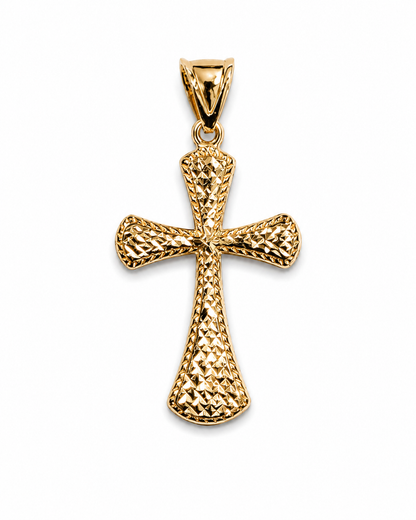 14K Yellow Gold Diamond-Cut Flared Cross Pendant