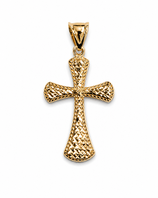14K Yellow Gold Diamond-Cut Flared Cross Pendant