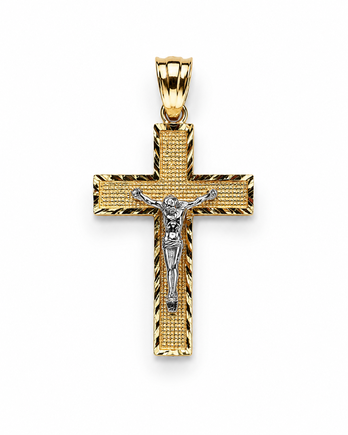 14K Two-Tone Gold Textured Crucifix Pendant