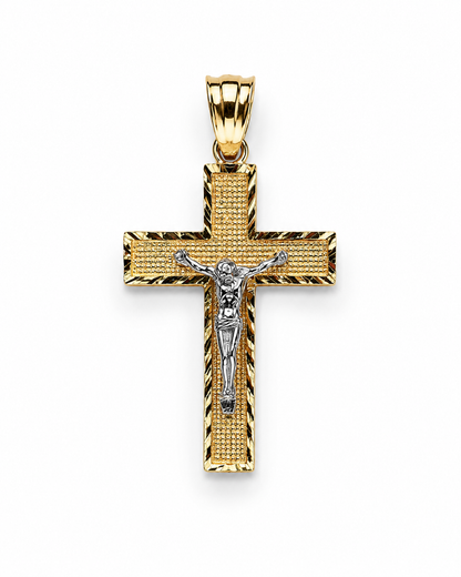14K Two-Tone Gold Textured Crucifix Pendant