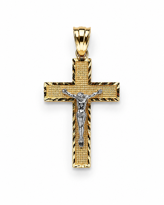 14K Two-Tone Gold Textured Crucifix Pendant